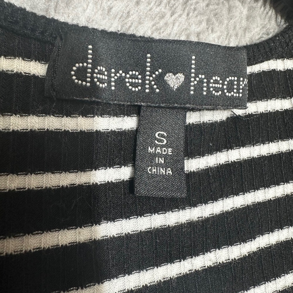 Derek Heart T-Shirt Dress Womens Small Black White Striped Cold Shoulder V-Neck - Picture 2 of 6